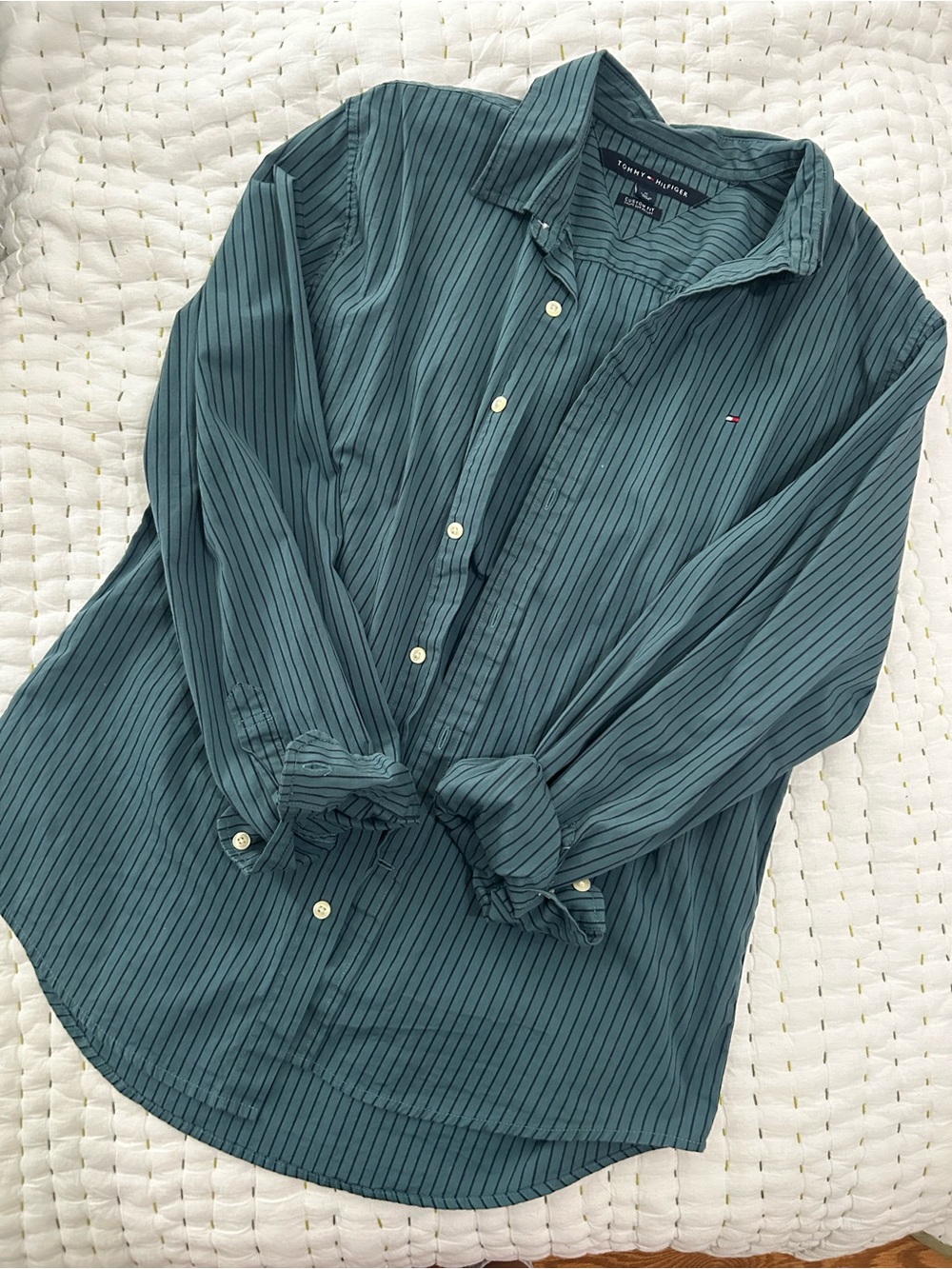Tommy Hilfiger Men’s Teal Striped Button-Down Shirt